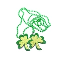 Detail of green metallic bead necklace with gold glitter felt shamrock pendants - Green Yellow Shamrock Pendant