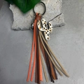 Detail of western-style keychain featuring a leopard print cactus and colorful leather tassels - Brown Leopard Cactus