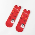 Festive red Christmas socks with snowman pattern and cute 3D pompom decoration - Red Happy Snowman with Pom-pom