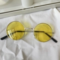 Retro oversized round sunglasses featuring silver metal frames and yellow lenses - Metal Round Frame Yellow