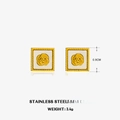 Square gold stainless steel stud earrings featuring white shell with rose flower relief - Square Flower Earrings