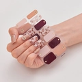 Gel nail stickers in burgundy and leopard patterns with gold accents, model DQ3-089 - Nude Wine Red Leopard Gold Decor Style (DQ3-089)