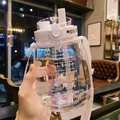 Clear large capacity water bottle with time markings and straw in white finish - 1300ml White Dual Drink With Stickers