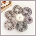 Neutral Morandi plush scrunchie set in assorted soft winter fabrics like faux fur - 1168D Warm Gray 7-Piece Morandi Set