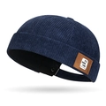 Gorro docker de pana azul oscuro con parche de cuero y hebilla metálica ajustable - Ajustable / Azul marino