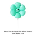 Detail of light green daisy flower balloon with smiley face and a 30cm white hand pole - Handheld Daisy With Support Rod / Macaron Blue