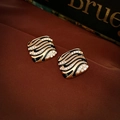 Vintage geometric square stud earrings with black enamel and crystals on velvet background - Black Rhombus Enamel (25#)