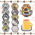 DIY Diamant Malerei Untersetzer Set mit 10 Katzenpfoten Motiven und schwarzem Halter - BD005 Katzenpfote (10er Set)