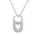 Silver-tone heart pendant necklace featuring purple zircon pavé in a rectangular frame - Platinum Plated - Purple Zirconia