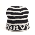 Winter striped knit beanie with RGRVR letter jacquard for outdoor windproof warmth - M (Elastic) / Black