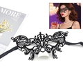 Elegant black lace masquerade eye mask with intricate floral cutouts and model view - 03 Small Butterfly