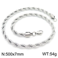Silver stainless steel twist rope chain necklace 500x7mm with classic lobster clasp - 7mm-50cm(KN228882-Z)