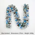 Guirnalda navideña de 270 cm con efecto nieve blanca, flores azules y piñas naturales - Sin Luces / 240 Puntas Guirnalda Azul