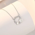 Collar de plata S925 con colgante de flor y piedra ojo de gato en forma de corazón - Color Oro Blanco (D270)