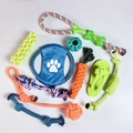 Detailed set of colorful cotton rope dog toys including balls and carrot for pet chewing - 10-Piece Set Approx 630g