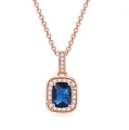 Rose gold necklace with square blue zircon pendant and halo diamond accent details - Rose Gold + Royal Blue Stone Necklace