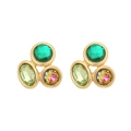 Elegant gold geometric stud earrings with emerald green and iridescent crystal stones - 1# Green