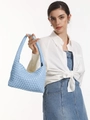 Handwoven light blue leather shoulder bag with premium Intrecciato weave pattern - Shoulder Bag Set / Light Blue