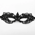 Elegant black lace masquerade eye mask with intricate embroidery for Halloween party - Pointed Style / Black