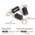 Three black cylindrical natural stone beads with gold stainless steel rings and dimensions - Three-Piece Set / Black (PJ91787K)