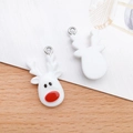 White resin reindeer pendant charm with red nose and metal ring for DIY jewelry making - White Christmas Deer