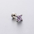 Titanium steel purple zircon flower stud earring for helix and cartilage piercings - Purple (Single Piece)