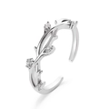 Silver branch open ring featuring leaf design and five sparkling zircon stones - Silver Branch Zirconia Open Ring (5478)