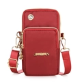 Red nylon crossbody cell phone bag for women with multi-layer zippers and adjustable strap - Red