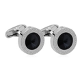 Elegante Herren Manschettenknöpfe in Silber mit blauem Stein und Guillochierung - Schwarz