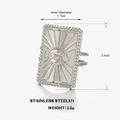 Silberner Edelstahl LUCKY Ring mit rechteckigem Sonnenstrahl-Design und 1,7cm Innendurchmesser - Stahl Glücksring / Silber