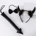 Dreiteiliges schwarzes Teufelskostümset mit Stirnband, Fliege und Pfeilschwanz - Nr. 4 Schwarzes Metallic Horn 3-teiliges Set