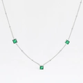 Detail view of silver stainless steel chain featuring three square green zircon stones - Silver + Green Zirconia (DDP207)