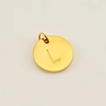 Polished gold circular stainless steel pendant featuring engraved letter L with bail - Letter L (XRS-1456) / Gold