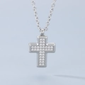 Polished silver titanium steel cross pendant necklace with sparkling CZ stone inlay - Steel Color - Small (KN290523-GC)