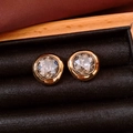 Macro shot of 18K gold plated oval vintage stud earrings with clear faceted crystal - S925 Silver Pin 18K Real Gold Plated / Gold Light Grey