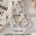 Set di tre paia di calze a rete color crema con piccoli pois e motivi a cuore - 3 Paia - Cuore + Piccoli Pois + Fiore a Pois