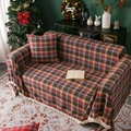 Copridivano a quadri rossi con nappe bianche in un ambiente domestico vintage festivo - 140*180 / Quadri Caffè di Natale