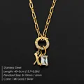 14K gold plated stainless steel paperclip necklace with letter X and crystal charms - Letter X