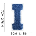 Detail view of royal blue chenille letter I patch measuring 7cm with white border - Blue-Letter I