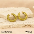 C-shaped titanium steel hoop earrings in gold finish with lime green rhinestones - Yellow Green Zirconia Style (KE112157-WGJD)