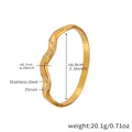 Golden wavy bamboo-style stainless steel bracelet with zircon inlay for women - Gold Wave Open Bangle (Z455) / 6.0cmx0.7cm