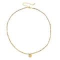 Detail of beaded necklace with golden hammered coin pendant and toggle clasp - Off-white