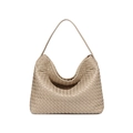 Minimalist beige hand-woven leather hobo bag with large capacity for women - Sand