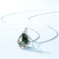 Elegante collana in argento S925 con ciondolo in agata muschiata a pera e zirconi bianchi - Collana con Pendente (Con Catena)