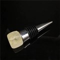 Natural yellow cube crystal wine stopper with silver metal and black rubber seal - Citrine [Silver Base]