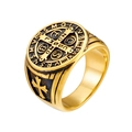 Anello da uomo in acciaio inossidabile dorato con croce di San Benedetto stile punk - US 8 / Oro