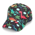 Black children's baseball cap with colorful cartoon dinosaur and fern prints - 52-54cm / #31 (Black Dinosaur)
