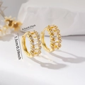 Gold huggie hoop earrings with micro-paved baguette zircons and 1.5cm diameter size - EH779 Gold Baguette Zirconia Hoops