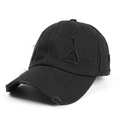 Casquette de baseball en coton noir vieilli avec détails déchirés et visière courbée - Réglable / Noir