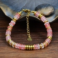 Pink translucent stone beaded bracelet with gold stainless steel hardware and lobster clasp - Cherry Crystal